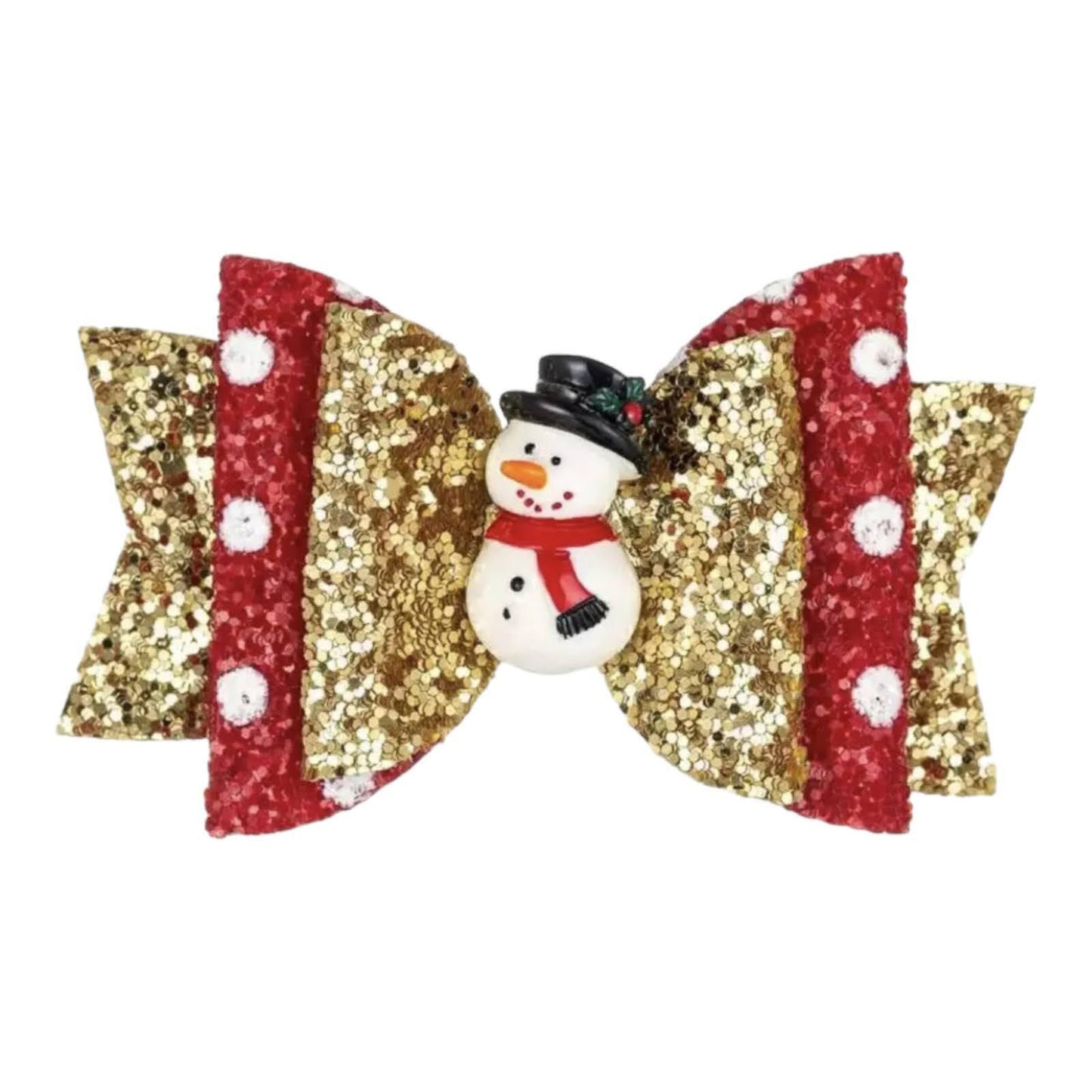 Christmas Accessories Hair Bows Clips Santa Reindeer Snowman Gold Xmas - 3.5"