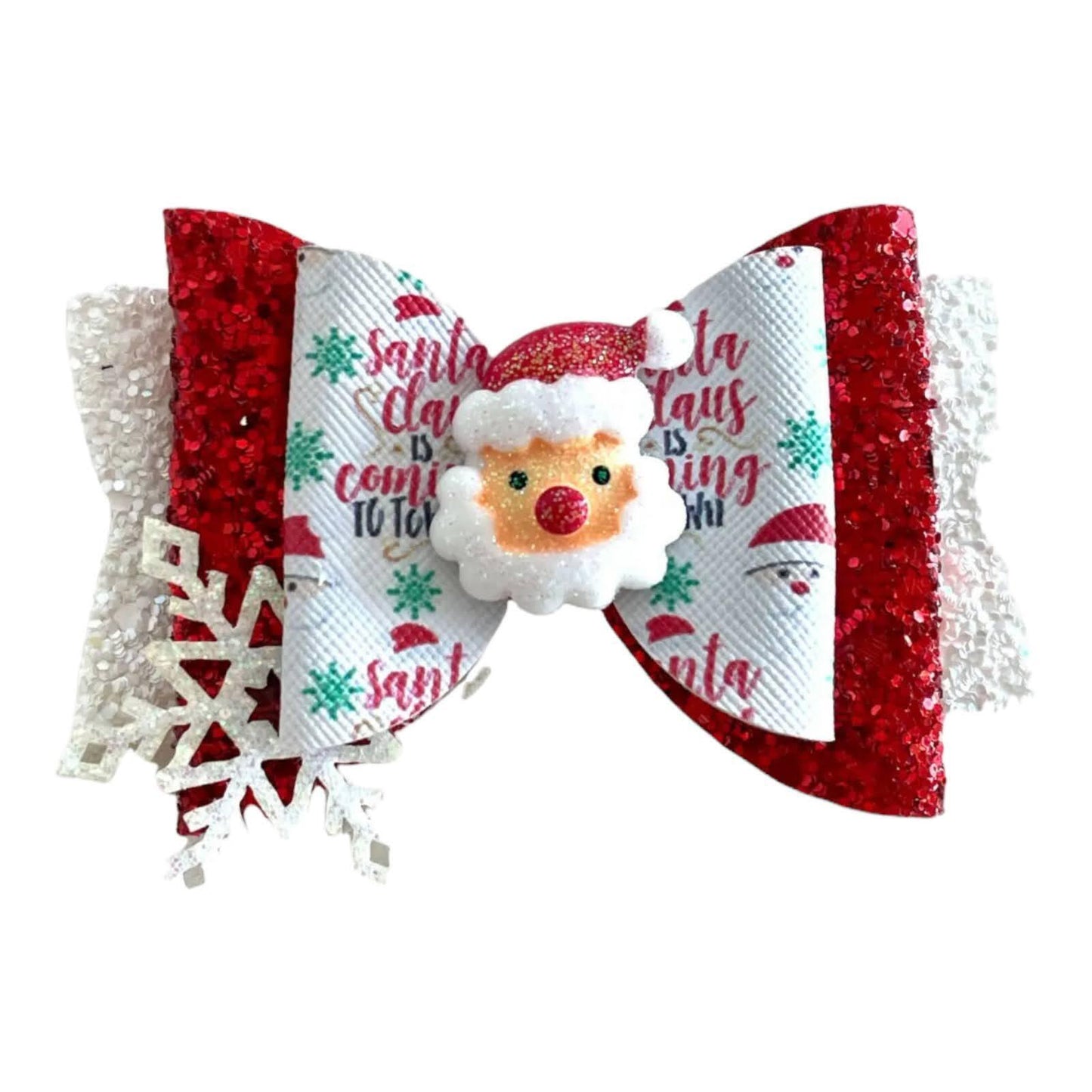 Christmas Accessories Hair Bows Clips Santa Reindeer Snowman Gold Xmas - 3.5"