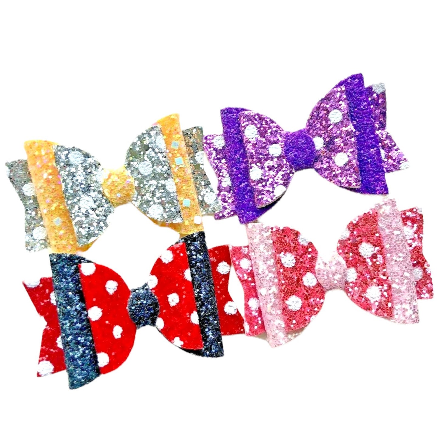 Glitter Polka Dot Hair Bows Clips 3.5" Red Yellow Pink Purple - Lilium Kids