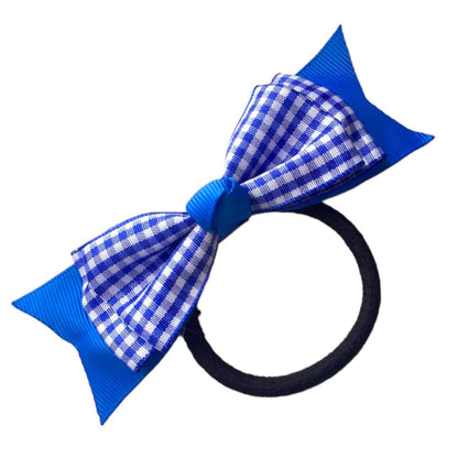 School Uniform Hair Bows Hair Bands Gingham Pattern Cross Hatch Long Bow 4"