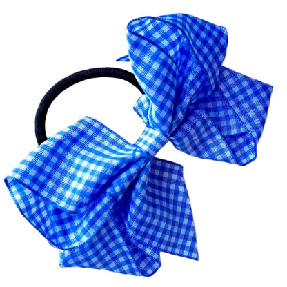 School Uniform Hair Band Bows Cross Hatch Gingham Hairbands - 5" Big Bow Knots