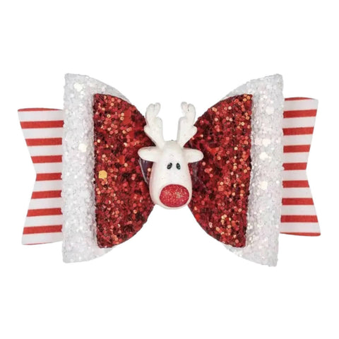 Christmas Accessories Hair Bows Clips Santa Reindeer Snowman Gold Xmas - 3.5"