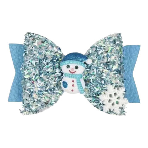 Christmas Accessories Hair Bows Clips Santa Reindeer Snowman Gold Xmas - 3.5"