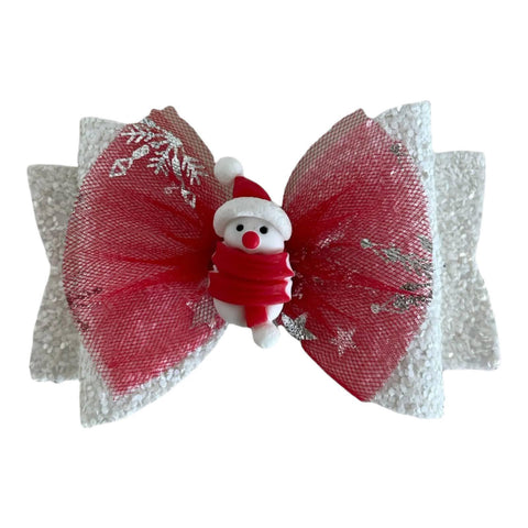 Christmas Accessories Hair Bows Clips Santa Reindeer Snowman Gold Xmas - 3.5"