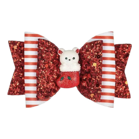 Christmas Accessories Hair Bows Clips Santa Reindeer Snowman Gold Xmas - 3.5"