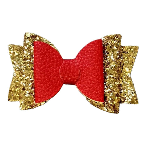 Christmas Accessories Hair Bows Clips Santa Reindeer Snowman Gold Xmas - 3.5"