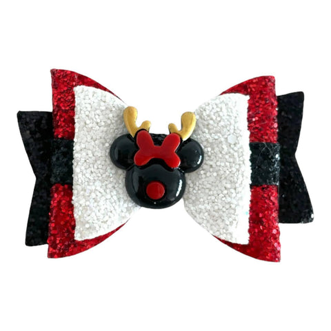 Christmas Accessories Hair Bows Clips Santa Reindeer Snowman Gold Xmas - 3.5"