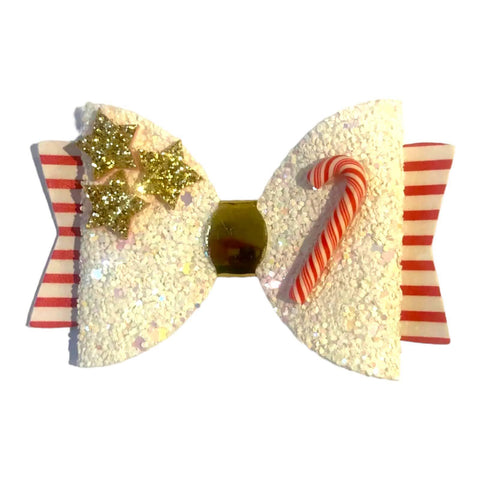 Christmas Accessories Hair Bows Clips Santa Reindeer Snowman Gold Xmas - 3.5"