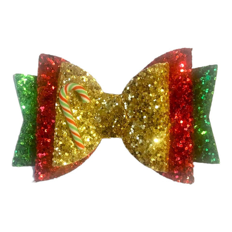 Christmas Accessories Hair Bows Clips Santa Reindeer Snowman Gold Xmas - 3.5"