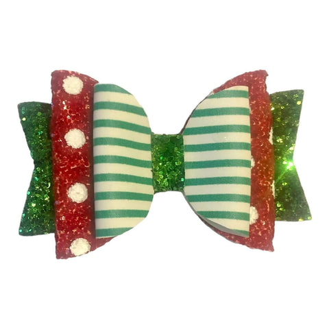 Christmas Accessories Hair Bows Clips Santa Reindeer Snowman Gold Xmas - 3.5"