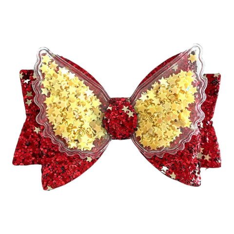 Christmas Accessories Hair Bows Clips Santa Reindeer Snowman Gold Xmas - 3.5"