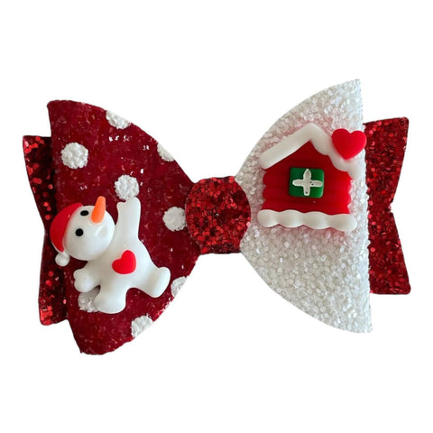 Christmas Accessories Hair Bows Clips Santa Reindeer Snowman Gold Xmas - 3.5"