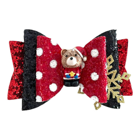 Christmas Accessories Hair Bows Clips Santa Reindeer Snowman Gold Xmas - 3.5"