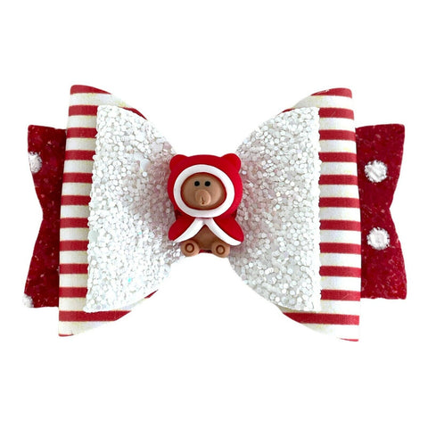 Christmas Accessories Hair Bows Clips Santa Reindeer Snowman Gold Xmas - 3.5"