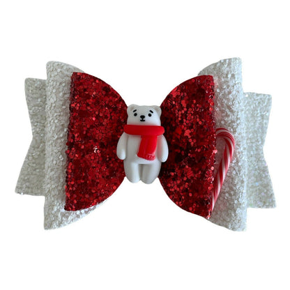 Christmas Accessories Hair Bows Clips Santa Reindeer Snowman Gold Xmas - 3.5"