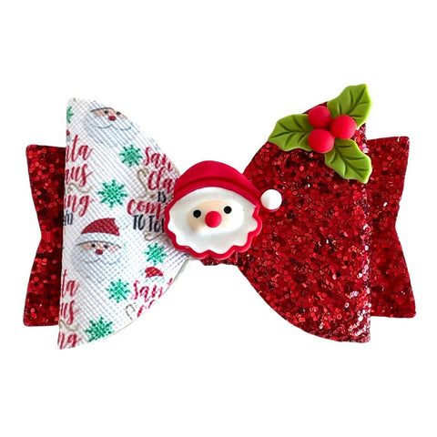 Christmas Accessories Hair Bows Clips Santa Reindeer Snowman Gold Xmas - 3.5"