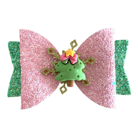 Christmas Accessories Hair Bows Clips Santa Reindeer Snowman Gold Xmas - 3.5"