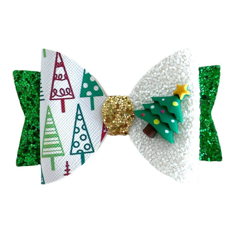 Christmas Accessories Hair Bows Clips Santa Reindeer Snowman Gold Xmas - 3.5"