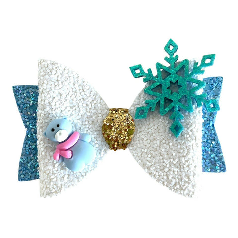 Christmas Accessories Hair Bows Clips Santa Reindeer Snowman Gold Xmas - 3.5"