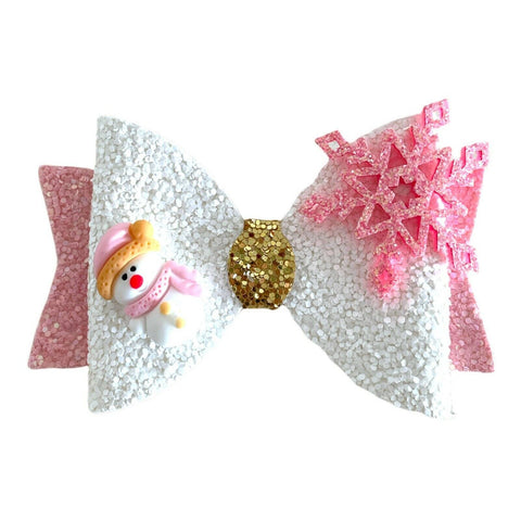 Christmas Accessories Hair Bows Clips Santa Reindeer Snowman Gold Xmas - 3.5"