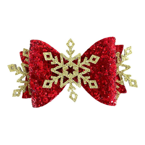 Christmas Accessories Hair Bows Clips Santa Reindeer Snowman Gold Xmas - 3.5"