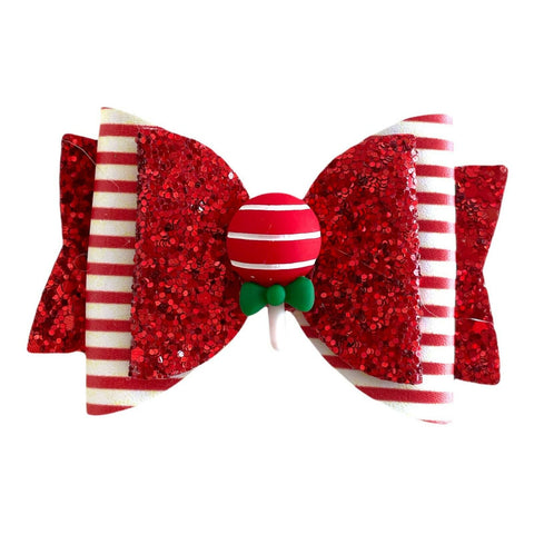 Christmas Accessories Hair Bows Clips Santa Reindeer Snowman Gold Xmas - 3.5"