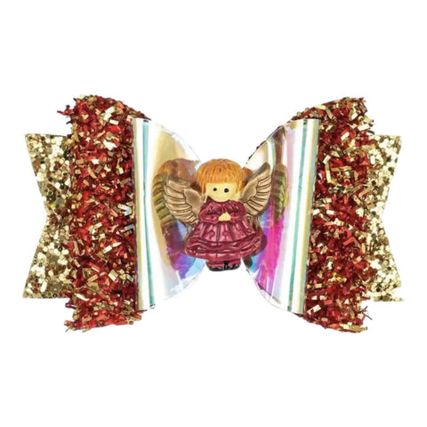 Christmas Accessories Hair Bows Clips Santa Reindeer Snowman Gold Xmas - 3.5"