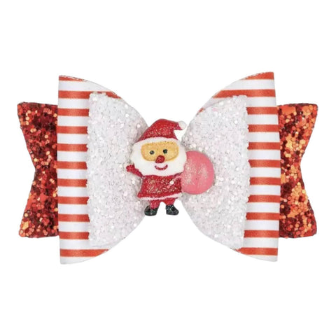 Christmas Accessories Hair Bows Clips Santa Reindeer Snowman Gold Xmas - 3.5"