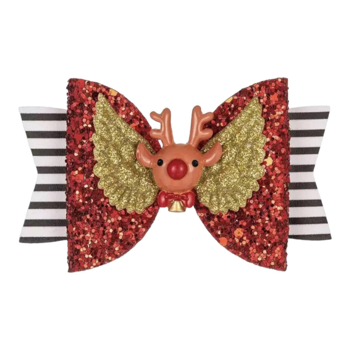 Christmas Accessories Hair Bows Clips Santa Reindeer Snowman Gold Xmas - 3.5"