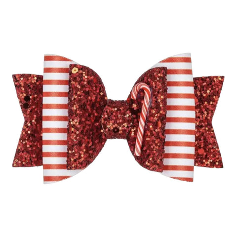 Christmas Accessories Hair Bows Clips Santa Reindeer Snowman Gold Xmas - 3.5"