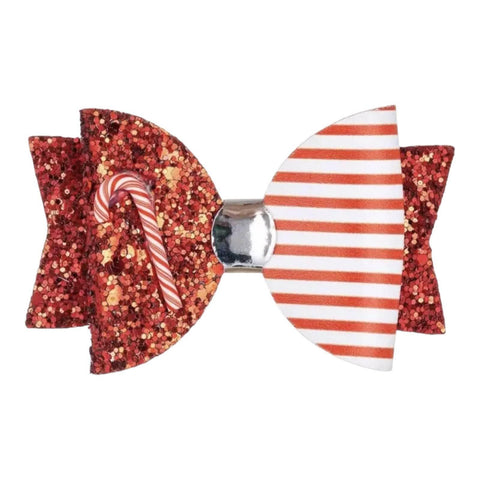 Christmas Accessories Hair Bows Clips Santa Reindeer Snowman Gold Xmas - 3.5"