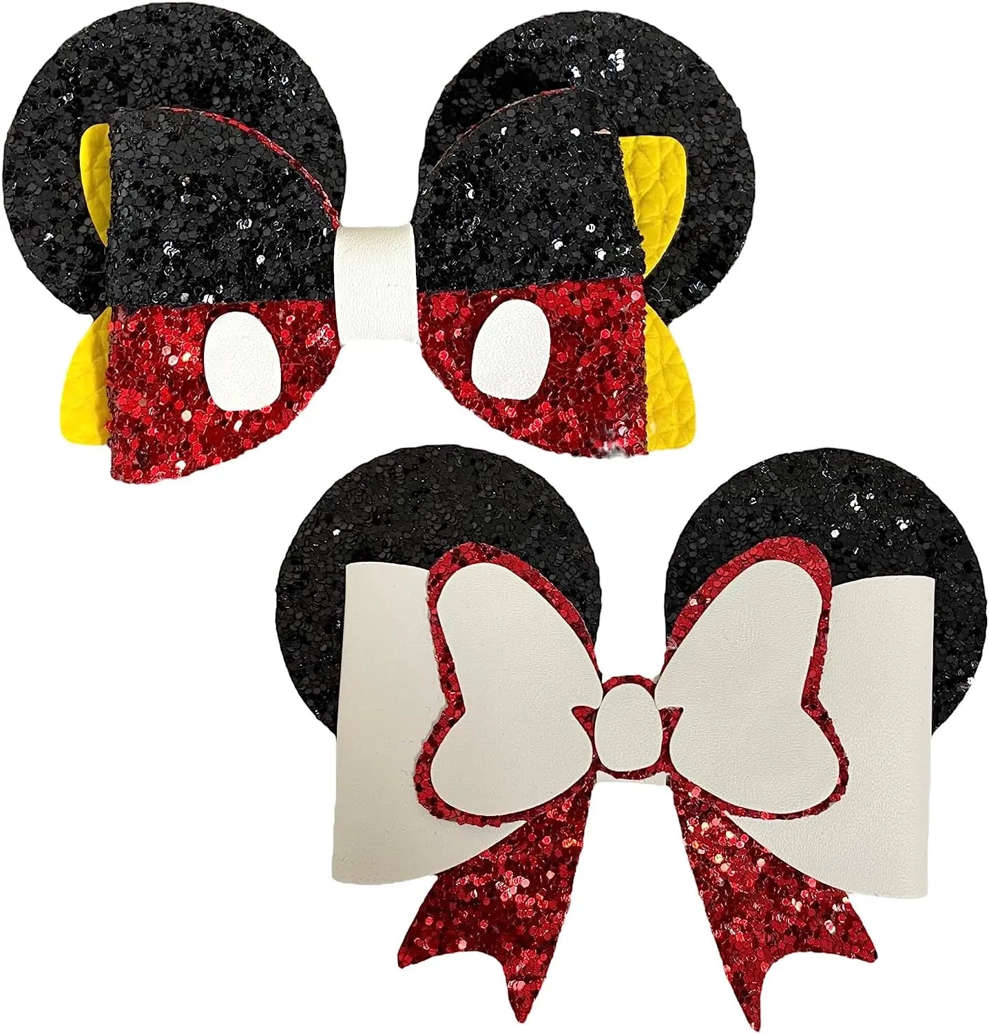 Minnie and Mickey Mouse Ears Hair Bows Clips Glitter Accessory Cute Slides 2pk