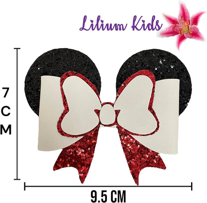 Minnie and Mickey Mouse Ears Hair Bows Clips Glitter Accessory Cute Slides 2pk