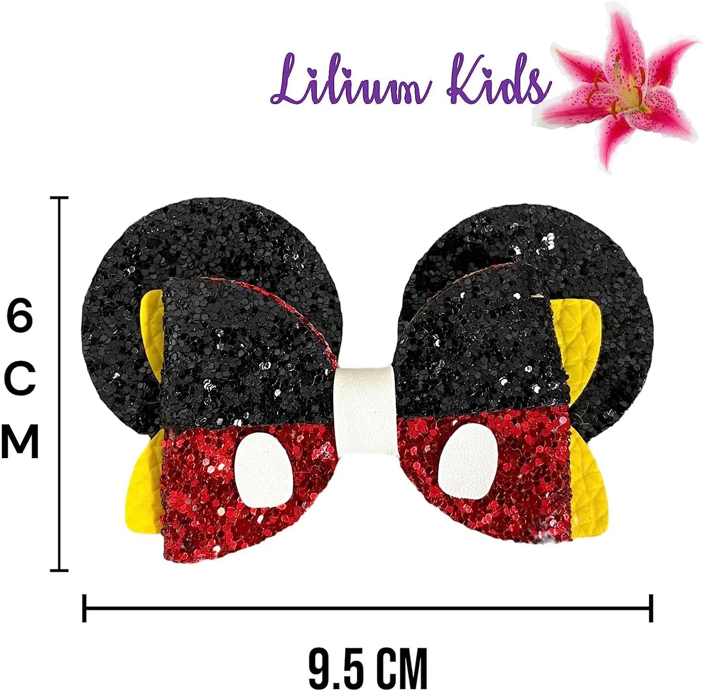 Minnie and Mickey Mouse Ears Hair Bows Clips Glitter Accessory Cute Slides 2pk