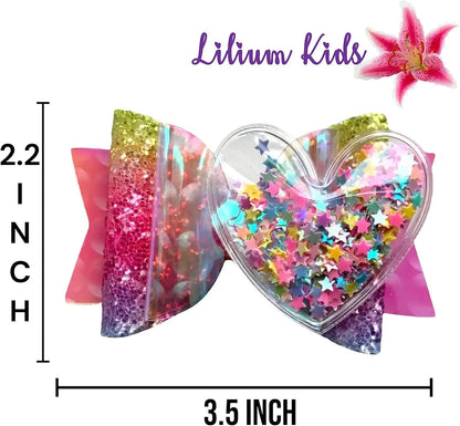 Heart Star Confetti Multi Coloured Rainbow Fade Glitter Hair Bows Clips Slides 2pk