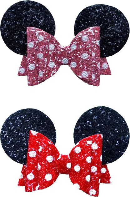 Minnie Mouse Ears Girls Glitter Hair Bows Clips Slides Grips 3.5" Inch Handmade