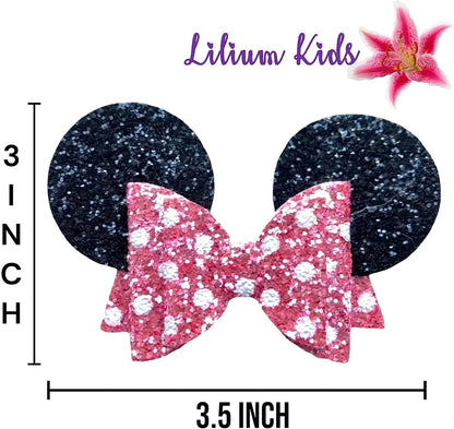 Minnie Mouse Ears Girls Glitter Hair Bows Clips Slides Grips 3.5" Inch Handmade