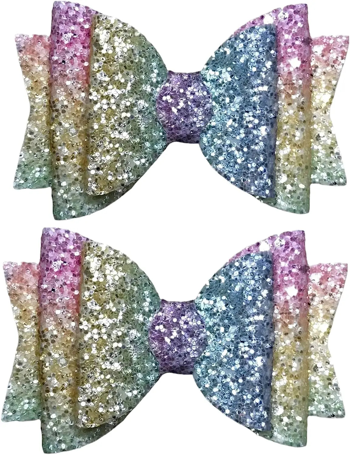 Pastel Rainbow Glitter Hair Bows Clips Slides Grips for Woman Girls Handmade 3.5