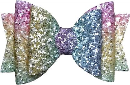 Pastel Rainbow Glitter Hair Bows Clips Slides Grips for Woman Girls Handmade 3.5