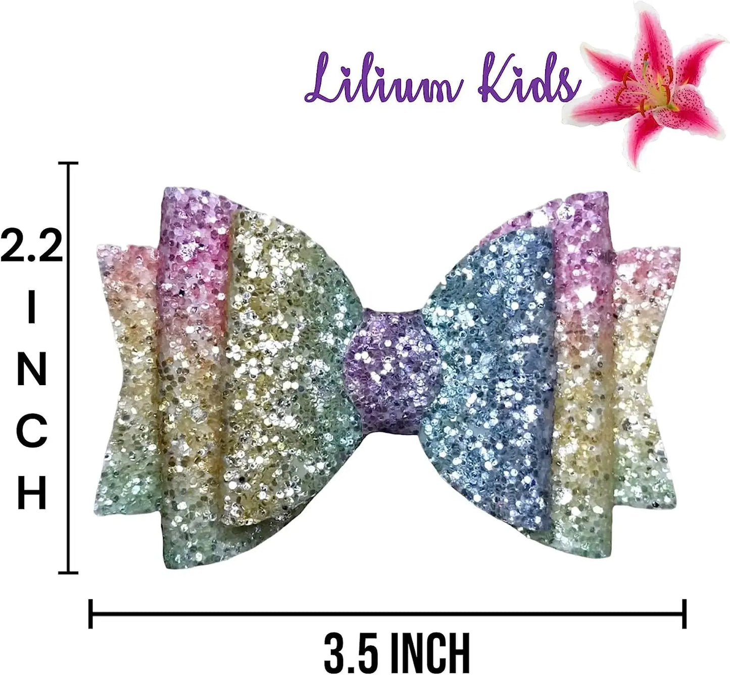 Pastel Rainbow Glitter Hair Bows Clips Slides Grips for Woman Girls Handmade 3.5