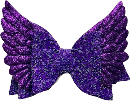 Purple Gold Angel Wing Glitter Hair Bows Clips Slides Grips 2 Pack