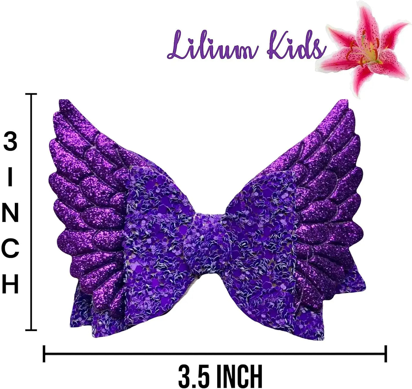 Purple Gold Angel Wing Glitter Hair Bows Clips Slides Grips 2 Pack