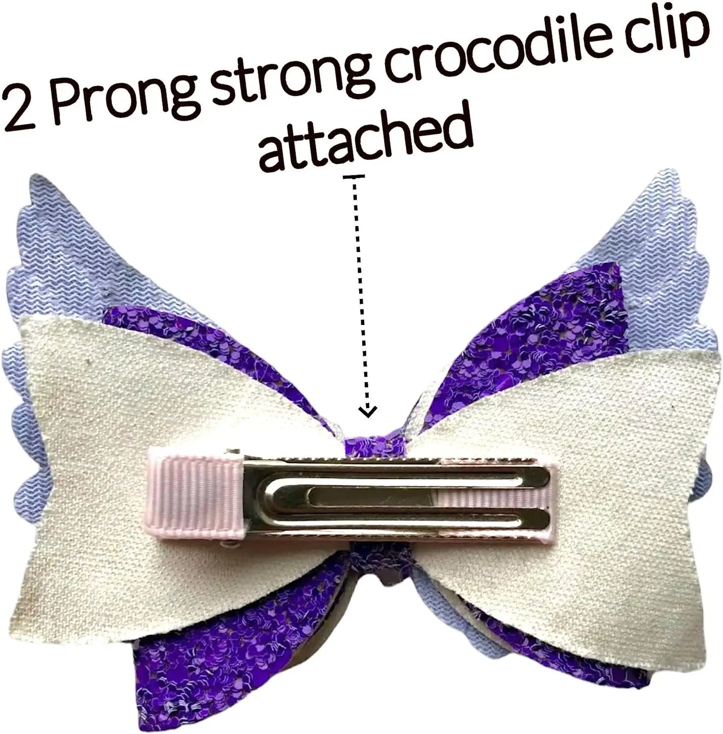 Purple Gold Angel Wing Glitter Hair Bows Clips Slides Grips 2 Pack