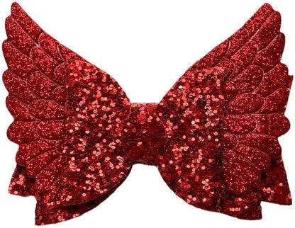 Red Black Angel Wing Glitter Hair Bows Clips Slides Grips Pretty 2 Pack