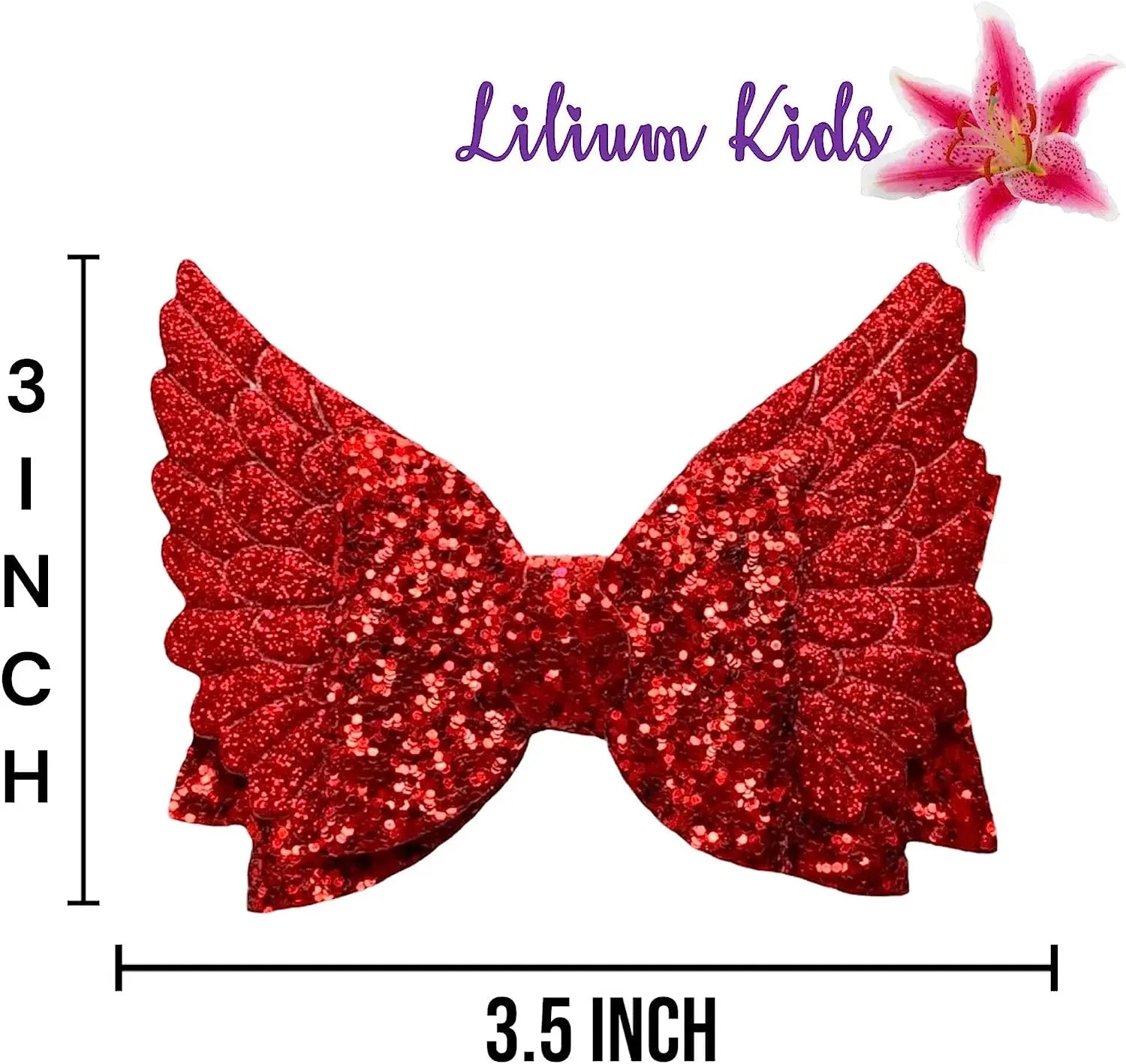 Red Black Angel Wing Glitter Hair Bows Clips Slides Grips Pretty 2 Pack