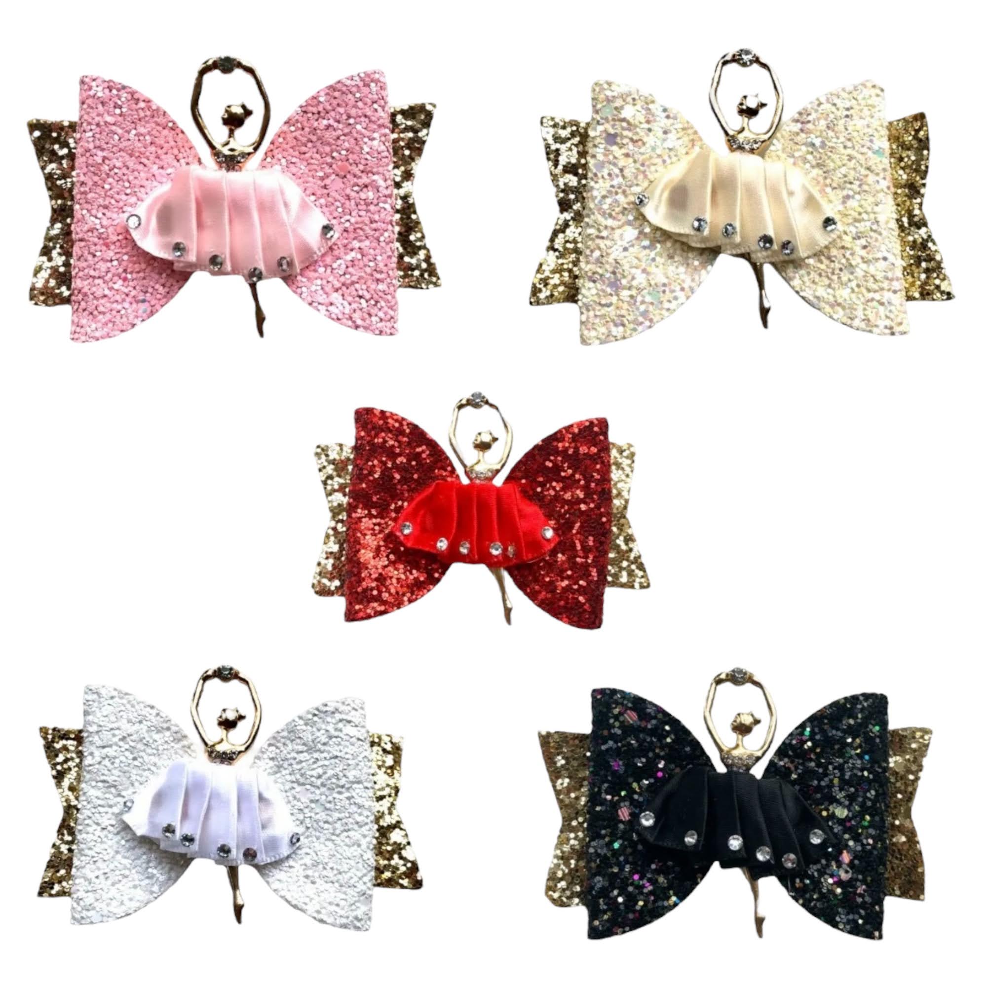 Ballerina Hair Bows Premium Glitter Hair Bow with Ballerina & Diamantes 3.5