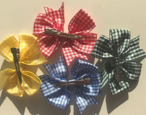 School Uniform Gingham 3" Pinwheel Hair Bows Clips Grips Slides Accessories