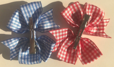 School Uniform Gingham 3" Pinwheel Hair Bows Clips Grips Slides Accessories