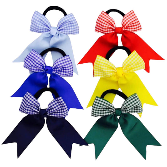 School Uniform Hairband Bows Gingham Long Tail Ribbon Hair Band Ties Elastics