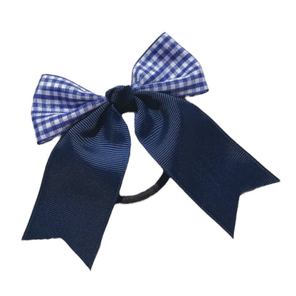 School Uniform Hairband Bows Gingham Long Tail Ribbon Hair Band Ties Elastics